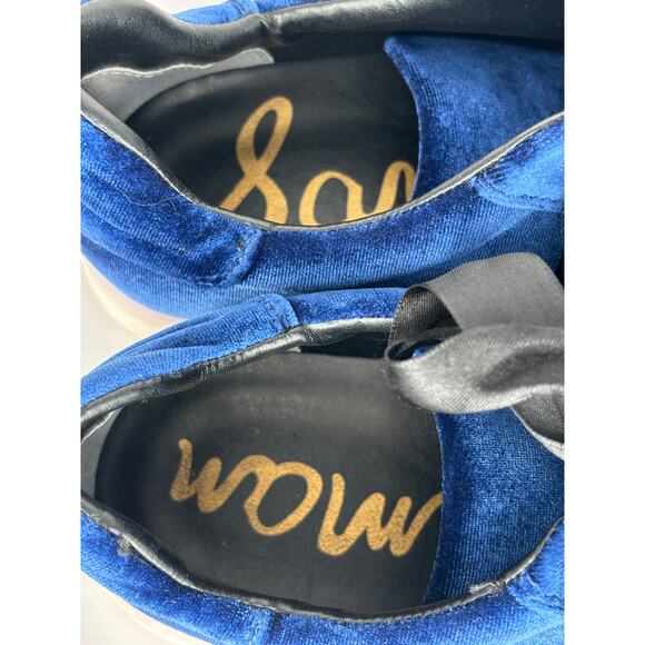 Sam Edelman Marlow Sneakers Navy Blue Velvet Ribbon Laces Size 8.5 US Women - Picture 5 of 8